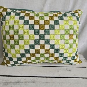 Pier one Colorful decorative pillow. geometric chevron  greens 16x12 EUC
